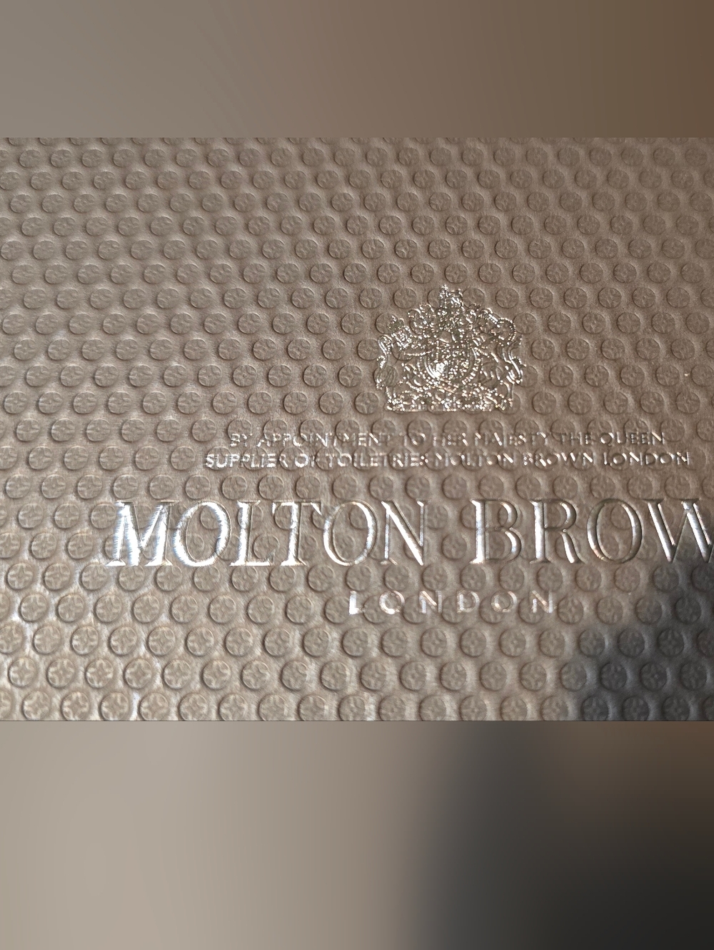Molton Brown Taupe EMPTY Box with Silver Foil Logo